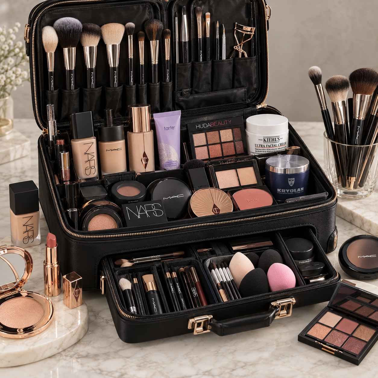 Pink Soul makeup kit with NARS, MAC, Charlotte Tilbury and Huda Beauty products